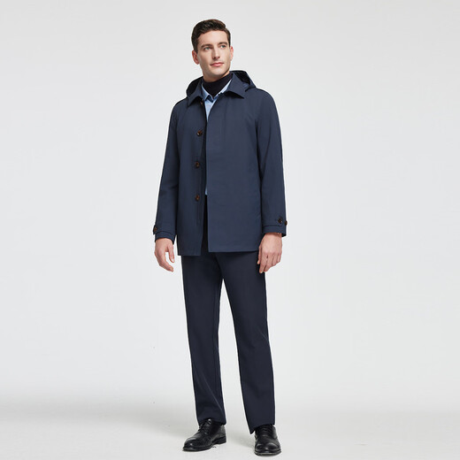 Rozio store same style, anti-wrinkle and easy to care for, autumn 25 LOZIO men's business casual detachable hood short windbreaker, royal blue L (50)