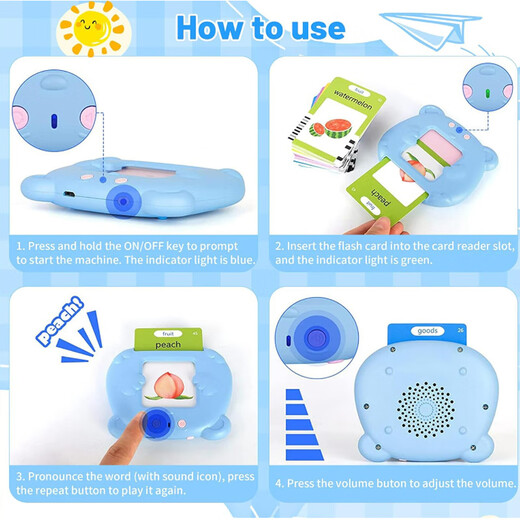 CRH Children's Early Education Card Machine 1-6 Jahre alte Baby-Bildungspädagogik Chinesisch und Englisch Aufklärung Alphabetisierung Karten Lernmaschine Upgrade Katzen Chinesisch und Englisch 448 Inhalt Blau