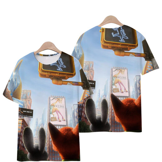 Xuanmo T-shirt Men's Big Belly Belly Crazy Zootopia Nico Judy T-shirt Men and Women Fox Rabbit à manches courtes T1480 S 75-85Jin [Jin est égal à 0,5 kg]
