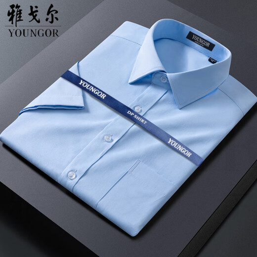 雅戈尔纯棉短袖衬衫男士免烫商务休闲宽松时尚百搭职业正装条纹白衬衣 DX6629 格子兰 44