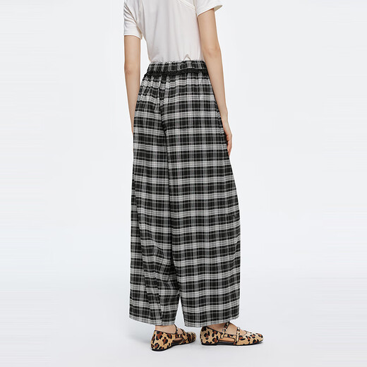 moussy 2025夏季新品休闲慵懒风蕾丝花边宽松休闲裤028ISA31-3551 025花纹黑色 S
