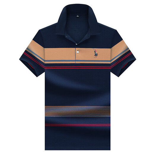Polo Sport Summer Raff Paul Polo Shirt Neu reines Baumwollkurzärmel-T-Shirt-T-Shirt Striped Casual Revers Herren Atmungsfreier schlanker Fit 3523 Blau 170/m Einzelgröße