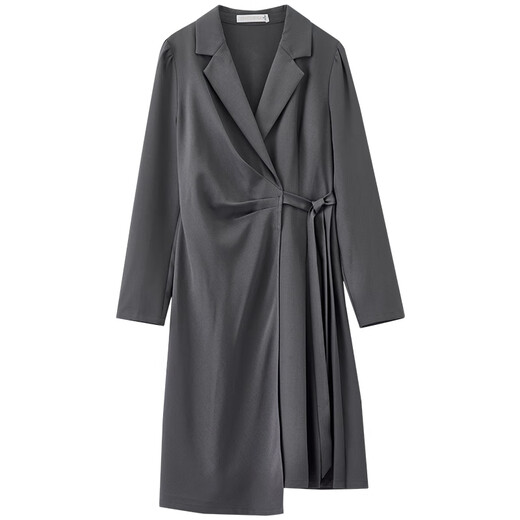 Shangdubilas Temperament flacher Kragen langärmeliges Kleid für Frauen im Herbst Unregelmäßige Saumanzug Rock Taille-Hug-Hugging Midi Rock