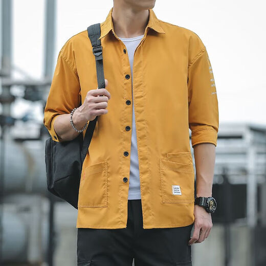 [Korean style workwear] Shirt men's seven-point long-sleeved loose trendy casual half-sleeved summer mid-sleeved top men 701 green 2XL