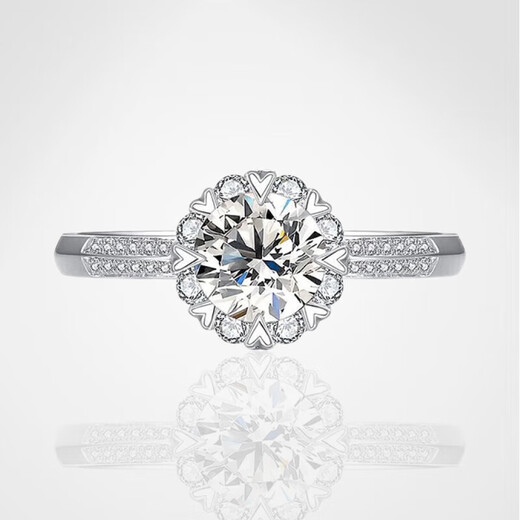 AVHE white platinum diamond ring set with bouquet of flowers for wedding gift ring Chinese Valentine's Day wife cultivated diamond artificial diamond platinum 18K gold set with snowflake - 30 points D color main diamond 9-20 ring number can be consulted or remarked