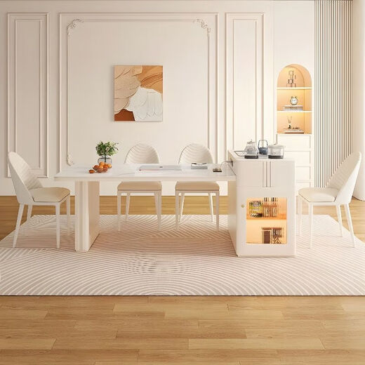 Jun cream style slate dining table and island combination in one retractable living room home modern simple multi-functional dining table double hole electric tea stove (grey + white) fixed socket 1.6 meters one table 6 chairs caterpillar chair