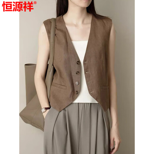 Hengyuanxiang Retro British Style Women Lense Linen Lense V-образное костюм Vest 2025 Весна и летняя трудная темпераментная темпераментная куртка из глины Clay L (Рекомендуемый 100-джин [JIN равняется 0,5 кг] -115JIN [JIN равен 0,5 кг]))