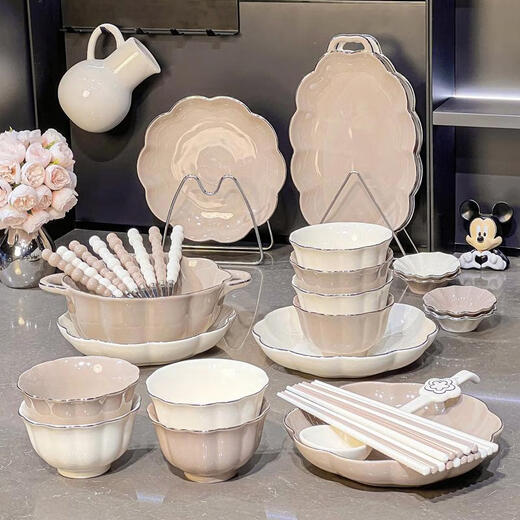 
Yusen Memories Dish Set Household Ceramic Tableware Bowls and Plate Light Luxury Rice Bowls and Bowls Gold-painted 4-6 people Food Gift Box 1355