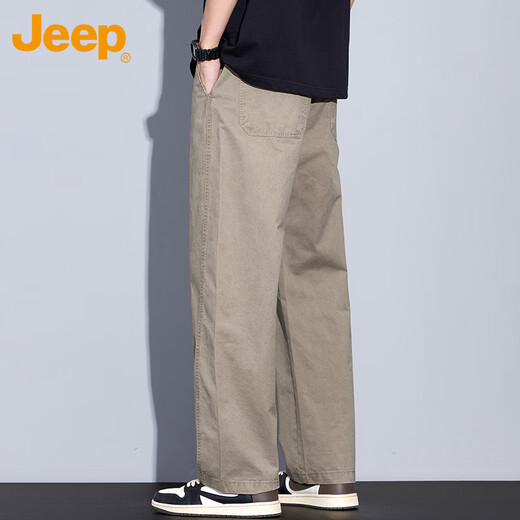 Jeep (JEEP) casual pants men's autumn and winter trendy straight work pants men's loose cotton trousers men's pants apricot XL