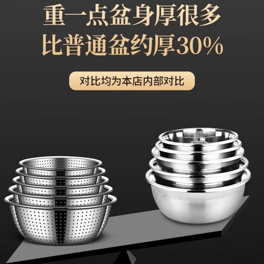 Meishute 316 stainless steel washing and draining basket, rice washing sieve, fruit basket, draining and leaking basin, rice washing basin, 316 extra thick stainless steel leaking basin 32cm