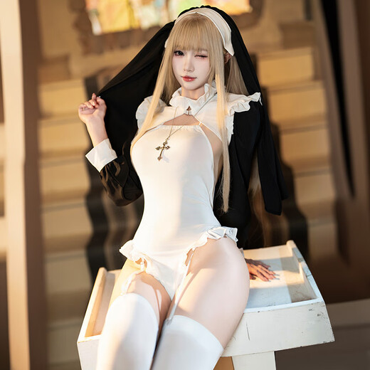 Feimu Role-playing Juicing Schoolgirl Sexy Pure Flirting Perspective Uniform Tempting Pajama Set Dating ZY6167 Sweet Flight Pink [Hat + Bow Tie + Top + Transparent