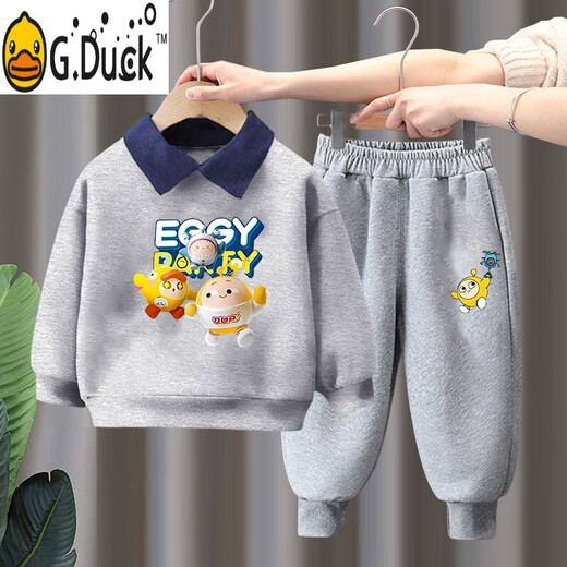 G.DUCKKIDS男童套装春秋潮童POLO领卫衣休闲两件套外穿帅气潮流小男孩衣服 湖蓝T753+灰裤T754 cm 建议身高110-120 120