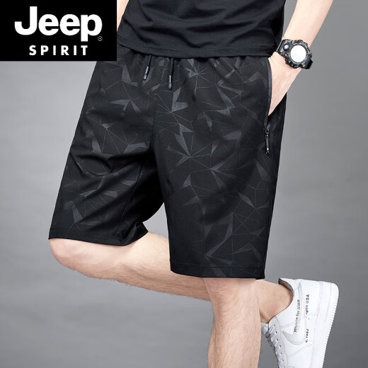JEEP SPIRIT五分裤男士夏季冰丝薄款速干透气休闲宽松加大码运动短裤沙滩裤子 7029黑色 M 80-100斤