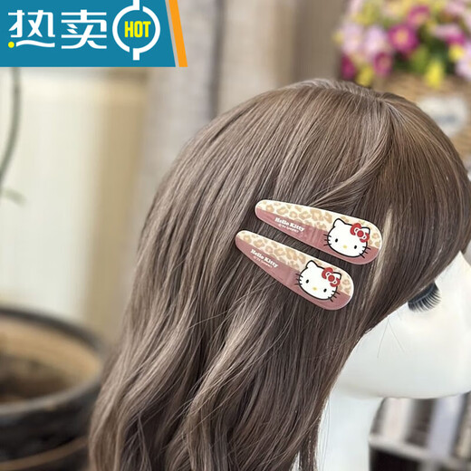 桐汝壁发卡夹子饰网红爆款HelloKitty饰秋冬咖色豹纹BB夹少女发夹 12178豹纹无痕发夹一对