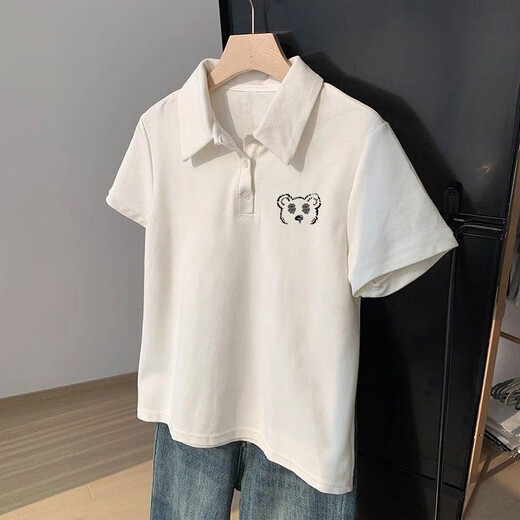QXBKP Summer Lapel Polo's Polo's Polo Camiseta blanca de manga corta 2025 Diseño de estilo perezoso Nicho de tensión suelta [601 White-3894 y imagen pequeña XL Recomendado 120-140Jin [Jin equivale a 0.5 kg]
