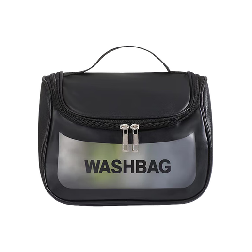 Cambodia-Chongqing cosmetic bag, portable travel large capacity, simple portable toiletry and skin care product storage bag for women, large capacity, black semi-circle flip cosmetic bag