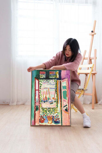 语森忆开着的窗户HenriMatisse马蒂斯装饰画艺术画野兽派电表箱画 猫金鱼01 80*12035mm厚白色外框