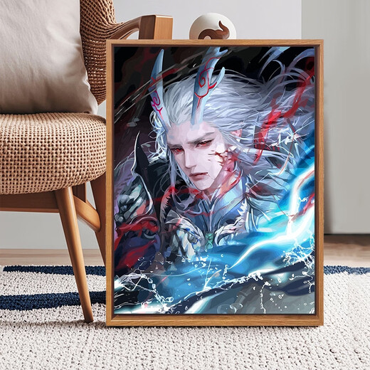 Yonghuan Magic Children Nezha Ao Bing Digital Oil Painting DIY High-Precision Hand-Print Filling and Coloring High Difficulty Animation Pack LL12799 40x50cm Thick solid wood inner frame + beautiful outer frame Default wood color Acrylic paint + high-end oil canvas + professional brush + other accessories