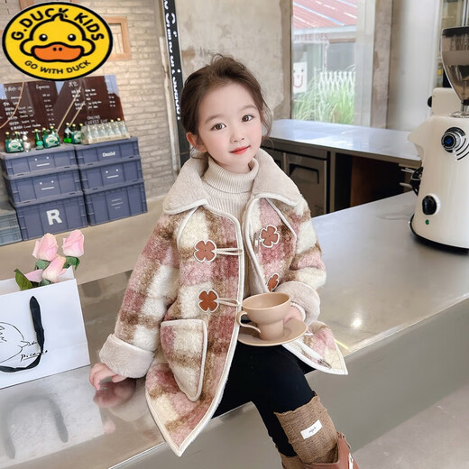 G.Duckkids Girls Wollmantel mit samtigem Herbst und Winter Kindern modisches Baby Mädchen Winter mittelgroßer Wollmantel Pink 120 für 6-7 Jahre Empfohlen für 6-7 Jahre alt