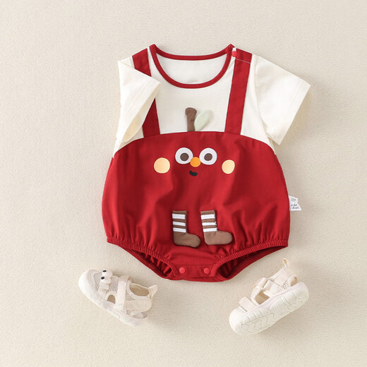 G.duck小黄鸭婴儿包屁衣服夏季薄款新生儿连体衣可爱满月百天三角爬爬服 酒红 66cm 66码0-3月建议宝宝4-6公斤