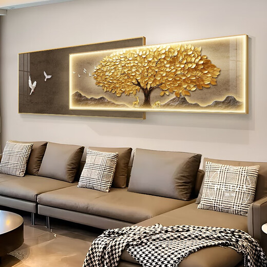 
CLCEY Fabao Tree Living Room Decoration Painting Light Luxury Sofa Background Wall Hanging Painting Simple Modern 2024 New Mural Full Tree B Model 33*80+26*80=Add Total Length 12035mm Aluminum