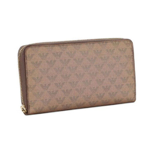 Armani EMPORIO logo print retro long leather clutch wallet regular women's khaki khaki brown