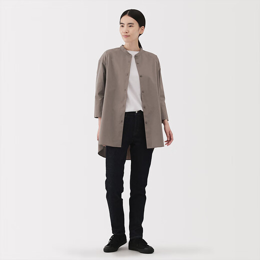 MUJI Women's Easy-drying Plain Three-quarter Sleeve Long Top Women's Shirt Shirt Japanese Jacket Women's Fall 25 Dark Brown M (160/84A)