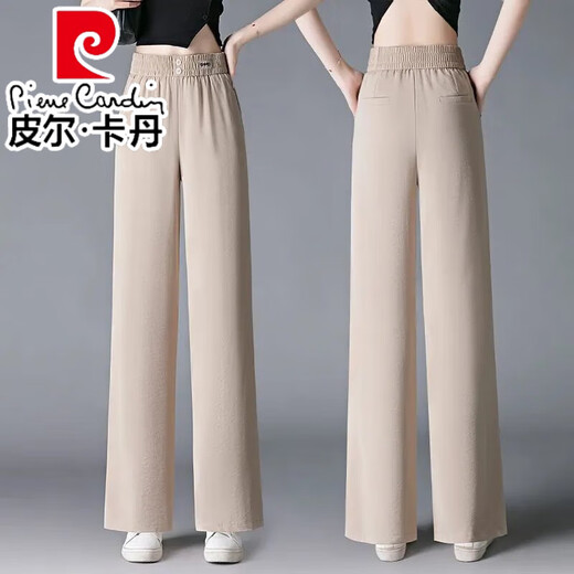 Pantre Pantal Pantalon à jambes larges pour les femmes en été mince 2025 Nouveau pantalon décontracté élastique mince en taille haute pantalon raide à la mode