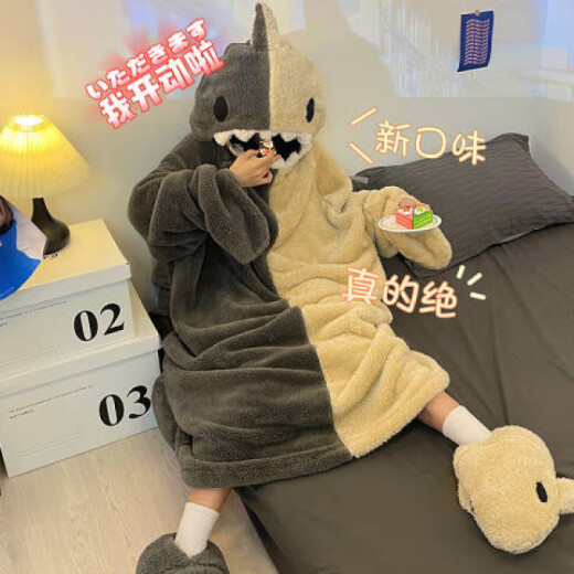 桑琴搞怪情侣连体睡衣男女款秋冬季加厚珊瑚绒卡通大码睡袋毛绒家居服 单件睡袍 4840单袍 M