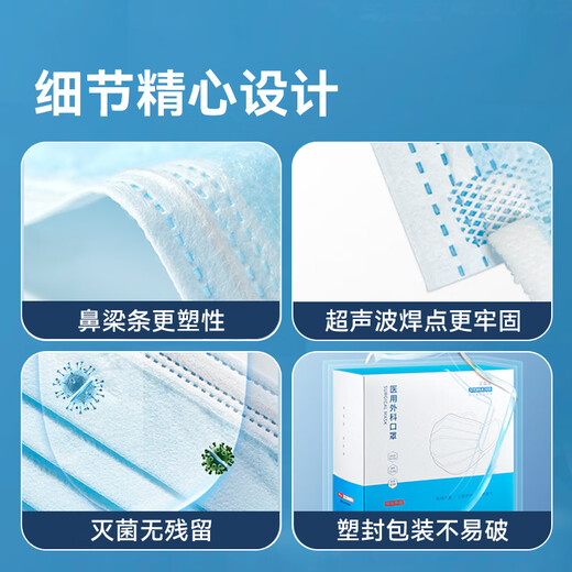 Disposable medical surgical masks made in Tokyo, 100 pieces individually packaged, dust-proof, pollen-proof, sunscreen mask blue