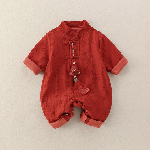 G.duck little yellow duck baby clothes spring and autumn newborn one-piece Chinese style full moon 100-day baby boy one-year-old dress red + sachet 66cm 66 size 0-3 months recommended baby 4-6 kg