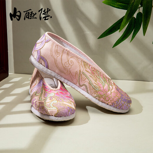 内联升新品女布鞋千层底汉服绣花鱼跃龙门春季款七夕 粉花 38
