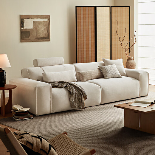 Lin's Home Furnier Tofu Block Fabric Cloud -Sofa Wohnzimmer 2025 Neue Creme -Stil kleine Wohnung Baumwolle und Linie Abnehmbar waschbarer BS673 [Tuchpackung Geschenkbox] anwendbar für 2,84 Meter Sofa