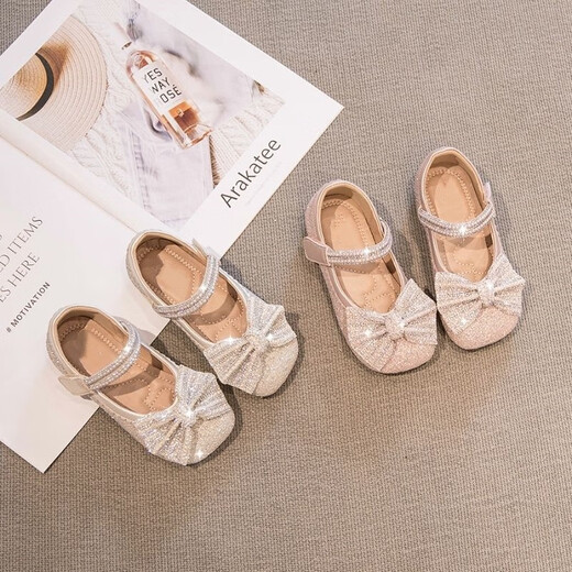 Senyong Children's Princess Shoes Girls' Leather Shoes 2025 Spring New Girls' Sequined Crystal Shoes Aisha Princess Children's Shoes Soft Bottom Off-White 28 Inner Length 17.1cm