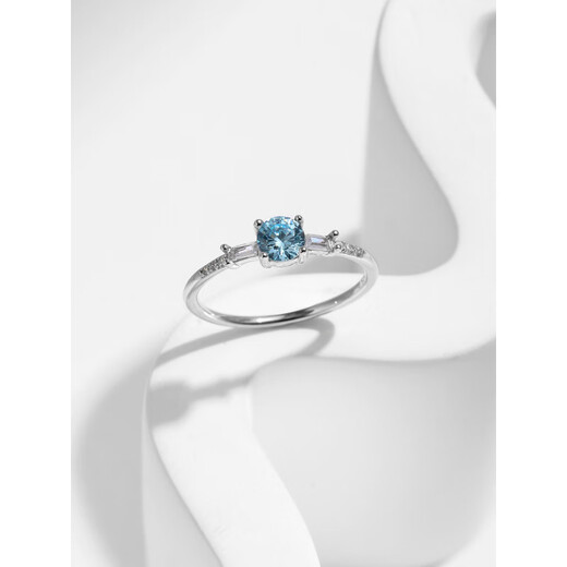 Fat Donglai's same style aquamarine ring S925 sterling silver light luxury light sea blue diamond ring women's niche design light sea blue ring US size 7 (54mm)