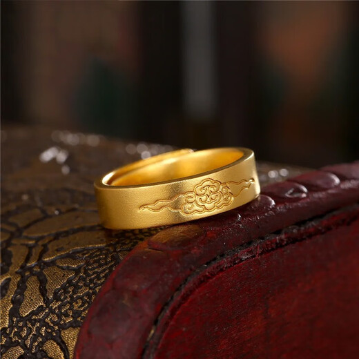OEMG old Phoenix gold store model ancient gold color auspicious cloud model ancient light luxury ring live mouth index finger ring fashion couple pair auspicious cloud ring (open)