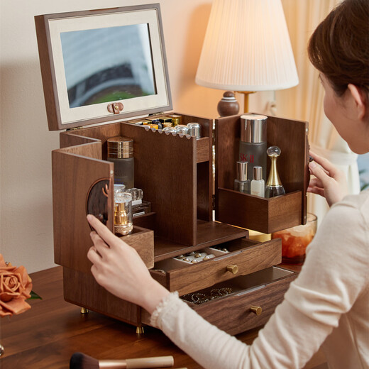 Nalandohao cosmetics storage box large capacity jewelry multi-layer wooden skin care product rack makeup storage box birthday holiday gift upgraded model deer head large cosmetics storage box