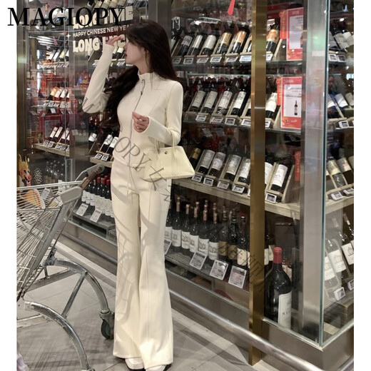 MAGIOPY国际奢侈高档品牌网红同款休闲运动套装女2025春新款洋气杏色外套 杏色 S(100斤以内)