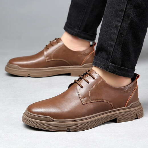 UETEEY2025 autumn and winter leather shoes men casual British Martin boots men real I leather Korean style trendy work shoes low top men's shoes 100 brown 9922 44