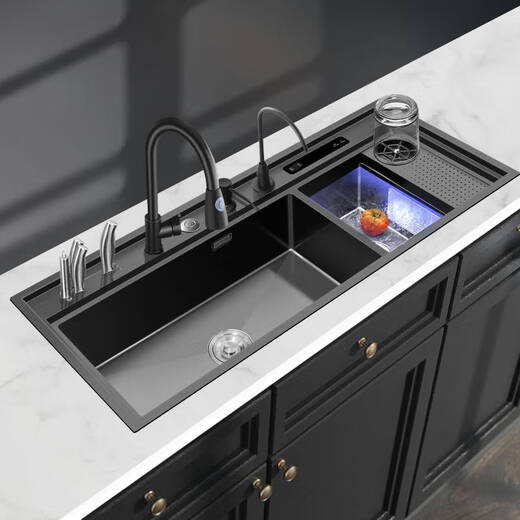 TLXT ultrasonic sink dishwasher multi-function intelligent cleaning machine kitchen integrated 304 stainless steel vegetable pool Black King Kong ultrasonic + purification double trough 12048 digital display