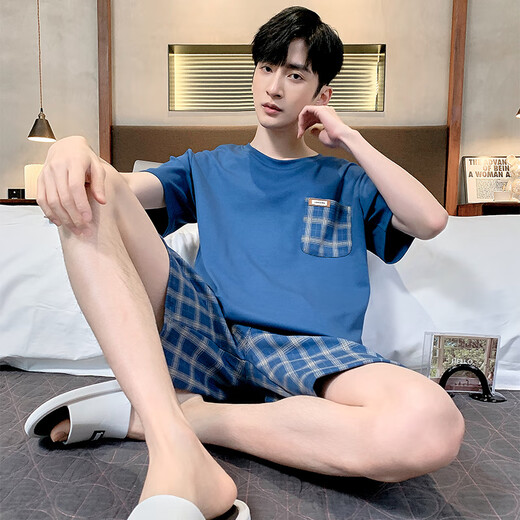 
Yalu summer men's pajamas cotton plus fat plus size men's summer home clothes short-sleeved summer youth Korean style thin half-sleeved 9928 [H series men's short-sleeved shorts suit] L [100-125Jin [Jin equals 0.5 kg]]