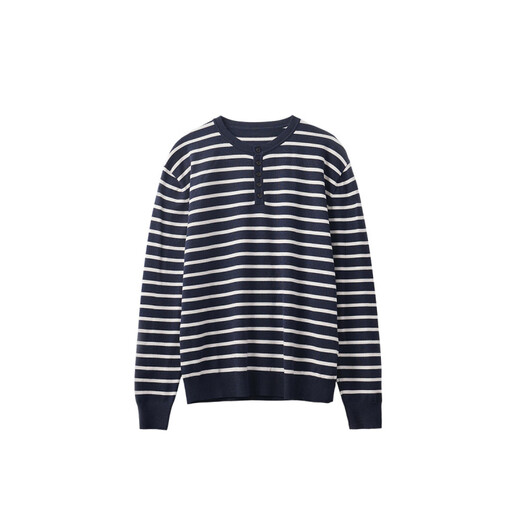 2025 New Men's Bottoming Sweater Korean Style Loose Henley Collar Contrast Color Striped Long Sleeve Sweater Dark Gray 2XL