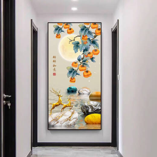 
Praying the Immortal Elk Porcelain Sticker Wall Sticker Self-adhesive Decorative Painting Living Room Background Wall Corridor Wall Mural Sticker Wall Painting Jiuyu Wufu-XG-691 Golden Border Width 40*High 80cm