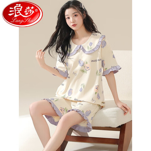 Langsha 5xl Pyjamas de taille extra-large pour femmes pour les manches courtes en coton pur en été plus gras plus taille 200 Jin [Jin est égal à 0,5 kg] Vêtements à domicile