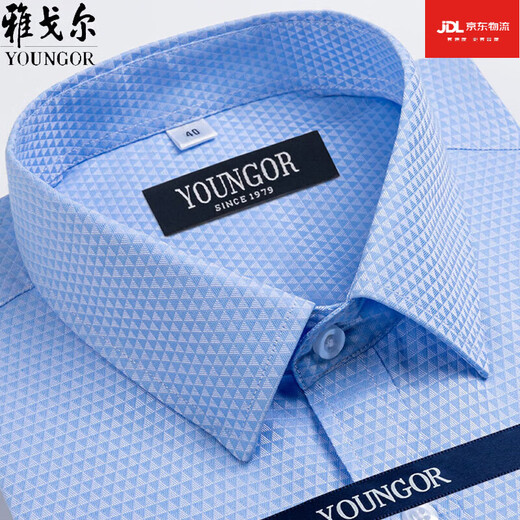 雅戈尔旗舰官方店男士短袖衬衫夏季纯棉免烫中年休闲商务职业正装格子衬 DX6629 38