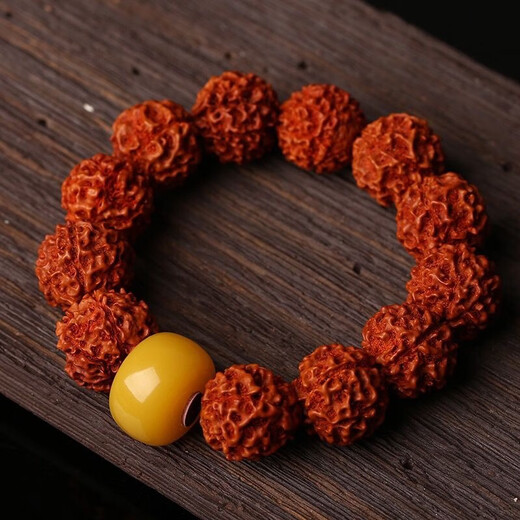 DL 1998 Fat Donglai same style beeswax single bead amber pier button button wheel bead abacus beads loose beads round beads DIY literary toy with chicken fat yellow pier 12MM 1 piece
