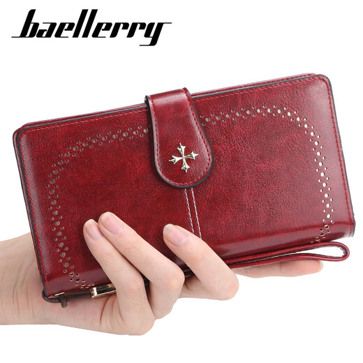 baellerry新款钱包女士时尚长款多卡位拉链三折零钱包挡磁手拿包 黑色