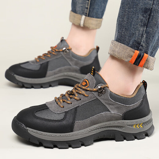 Genuine leather men's shoes spring new outdoor hiking hiking shoes breathable men's casual dad shoes comfortable sports shoes men B9880 gray 42
