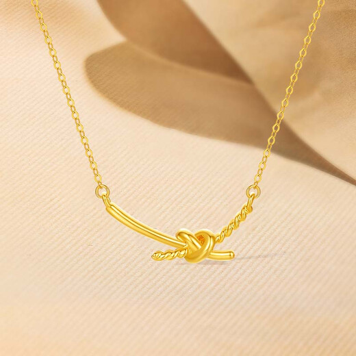 Saturday Blessing Yellow 18K Gold Necklace Women's Gold Smile Bow Link Birthday Gift C0616241 40+5cm