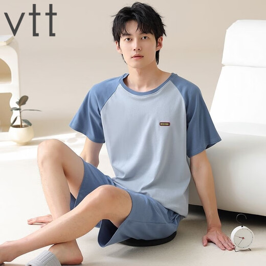 
VTT pure cotton short-sleeved shorts men's home clothing suit portable in summer antibacterial moisture-absorbing and sweating can be worn outside V short-sleeved set: OMM13603 L